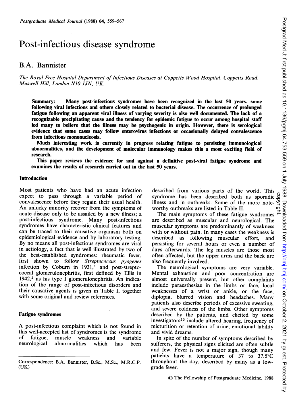 Post-Infectious Disease Syndrome