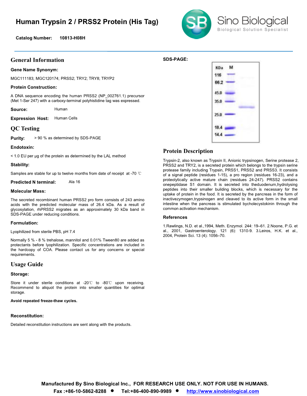 Human Trypsin 2 / PRSS2 Protein (His Tag)