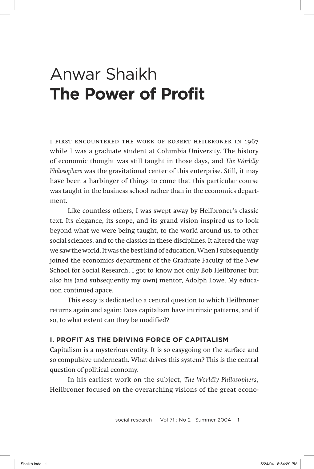 Anwar Shaikh the Power of Profit