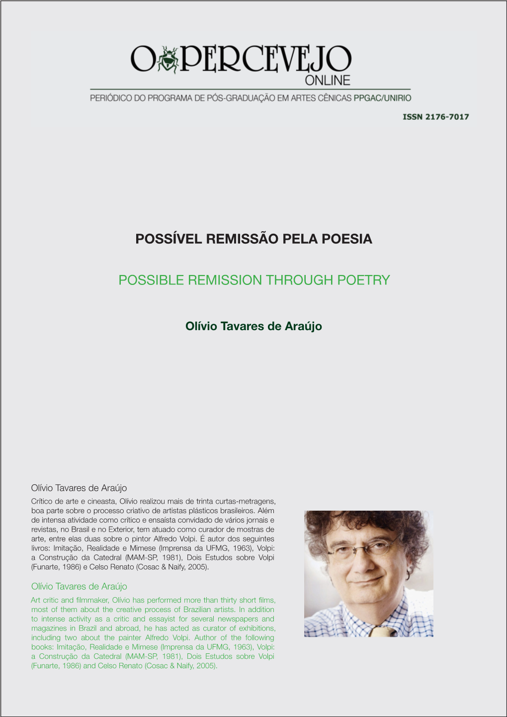 Possível Remissão Pela Poesia Possible Remission Through