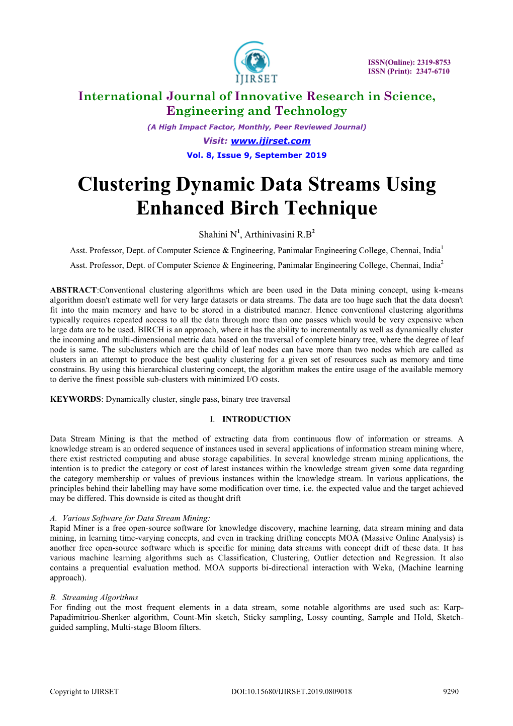 Clustering Dynamic Data Streams Using Enhanced Birch Technique