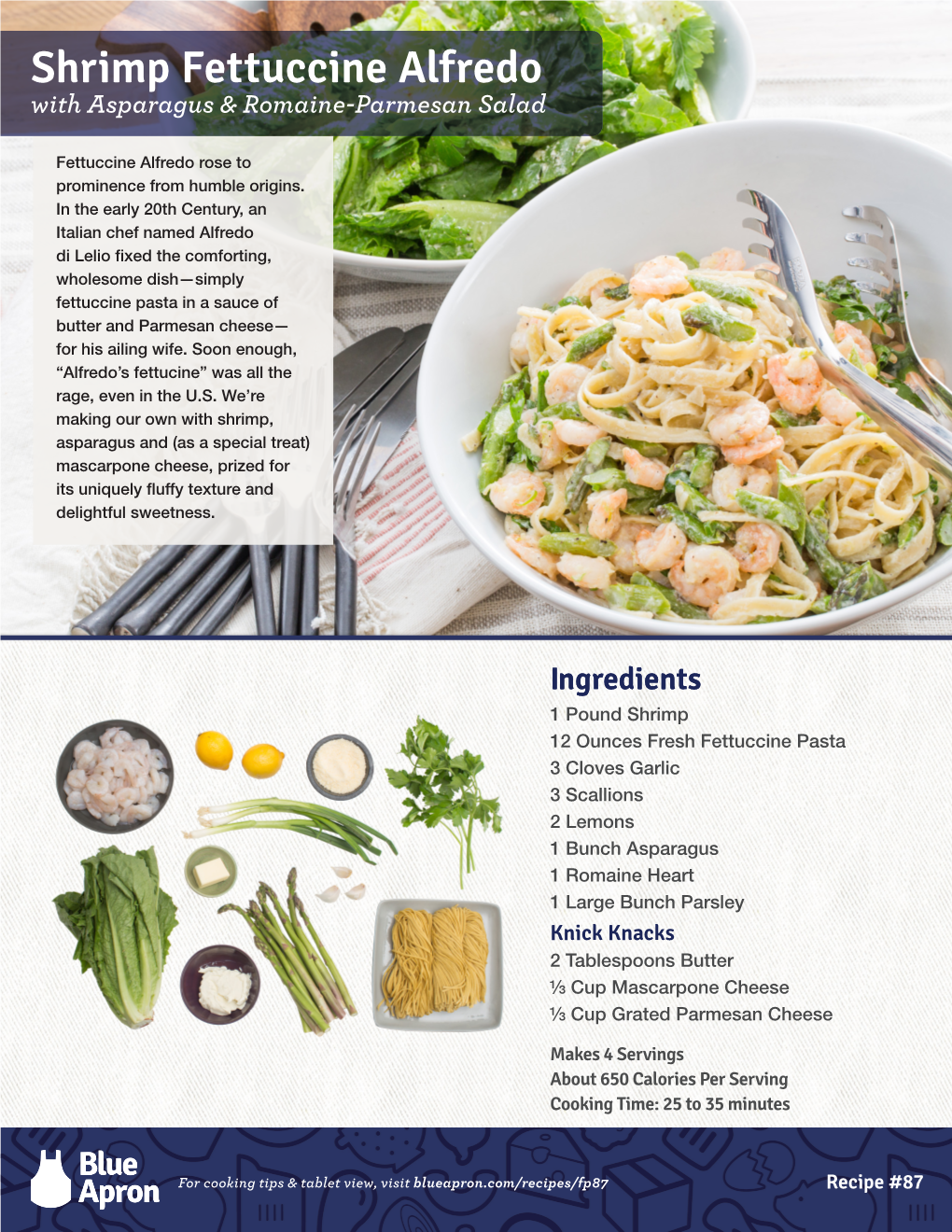 Shrimp Fettuccine Alfredo with Asparagus & Romaine-Parmesan Salad