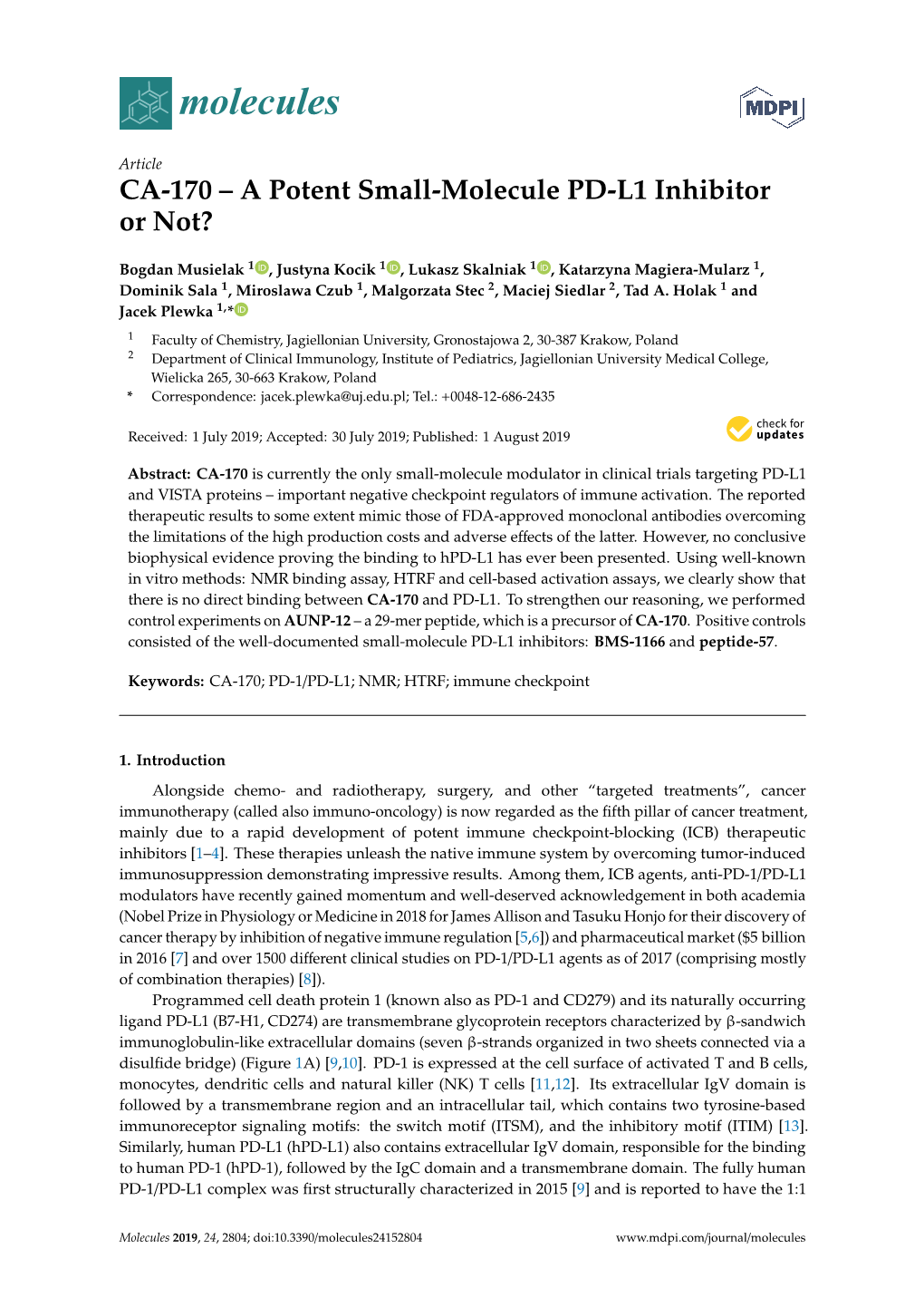 CA-170 – a Potent Small-Molecule PD-L1 Inhibitor Or Not?