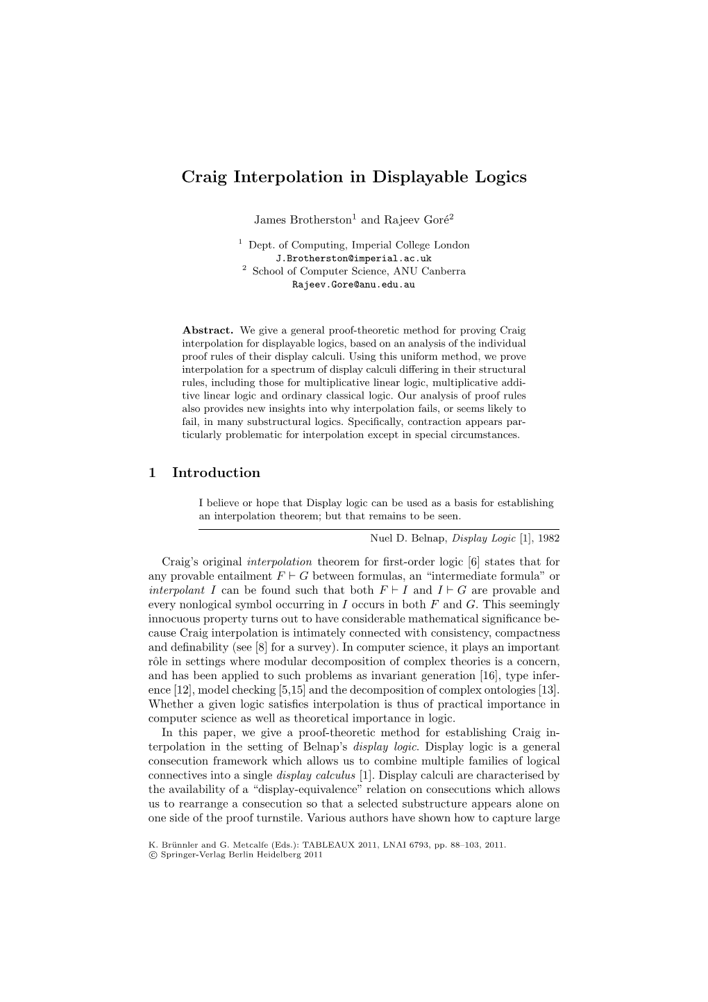 Craig Interpolation in Displayable Logics
