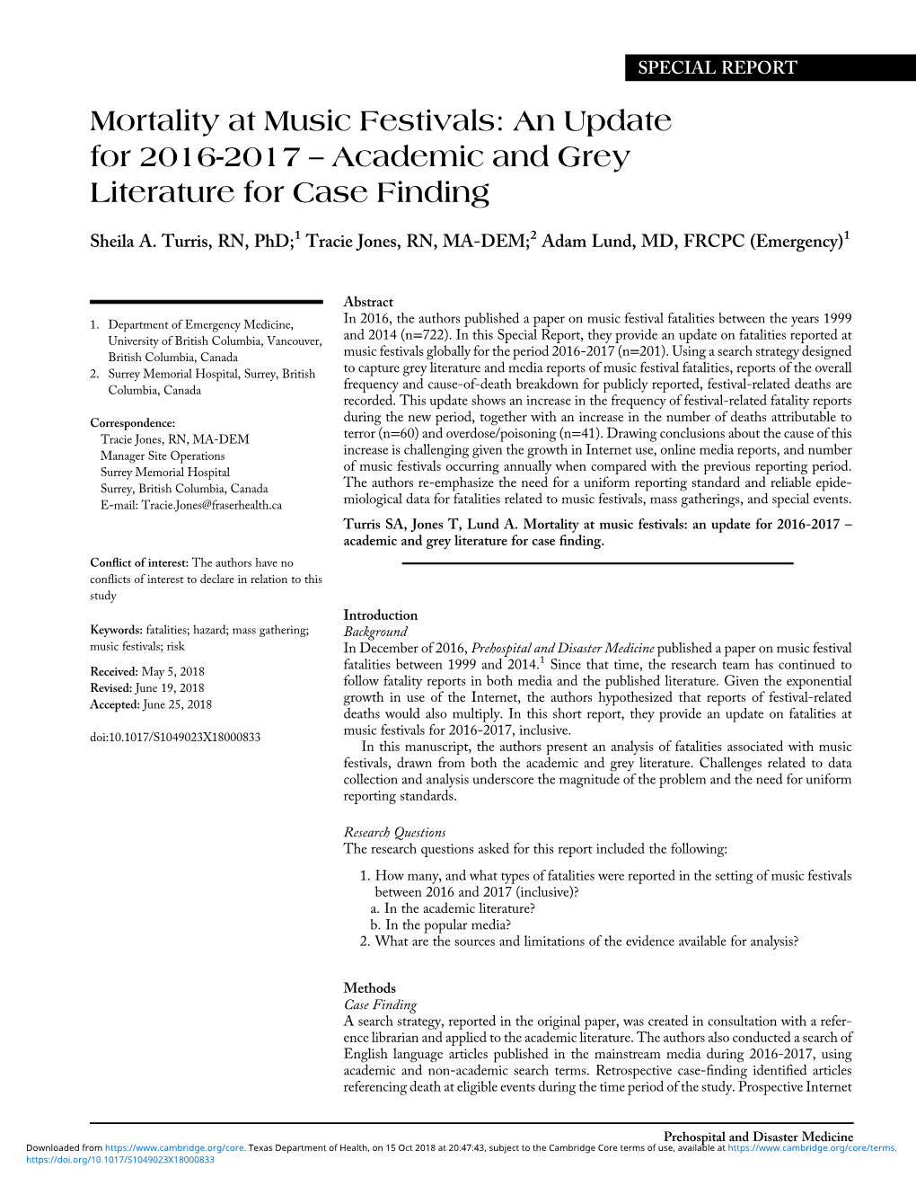 Mortality at Music Festivals: an Update for 2016-2017 – Academic and Grey Literature for Case Finding