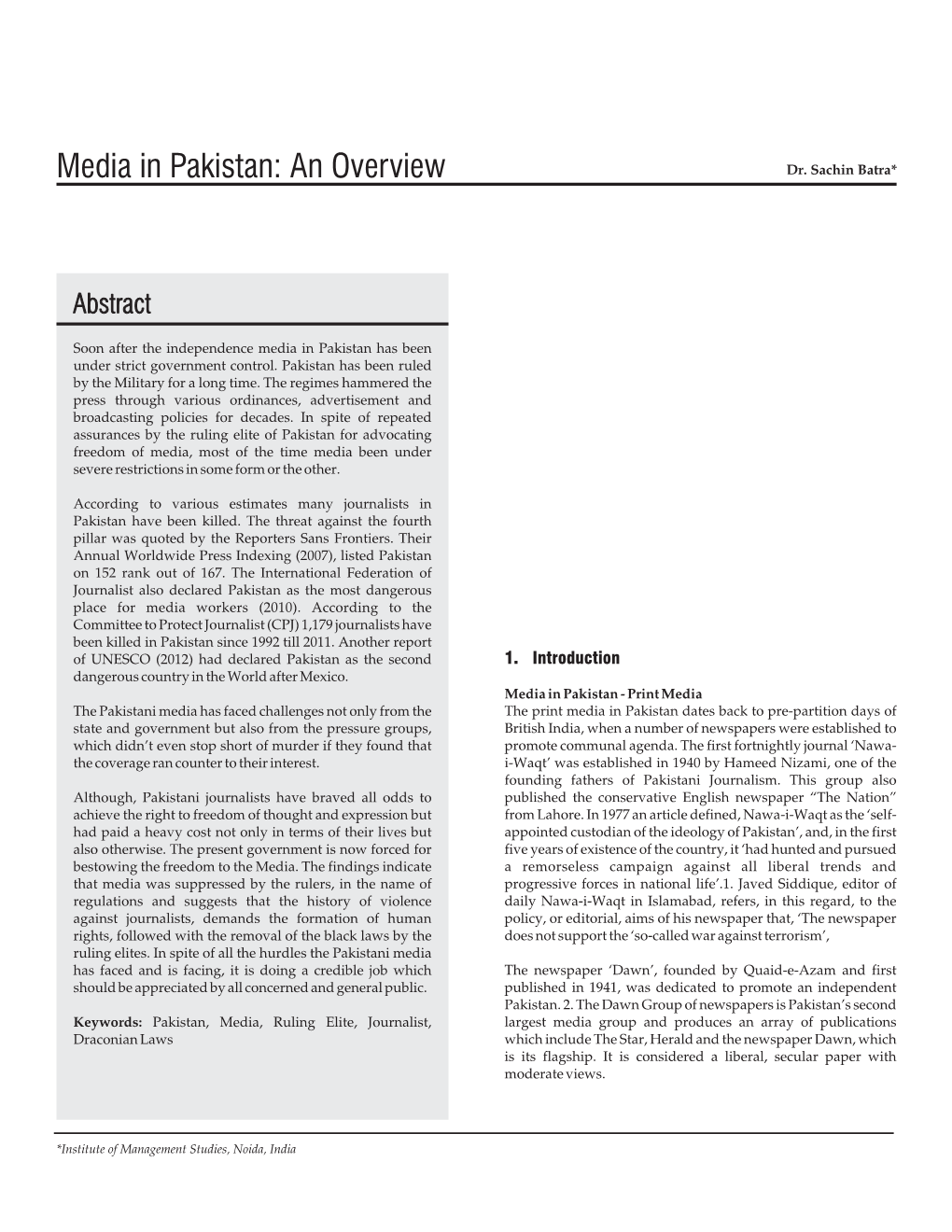 Media in Pakistan: an Overview Dr