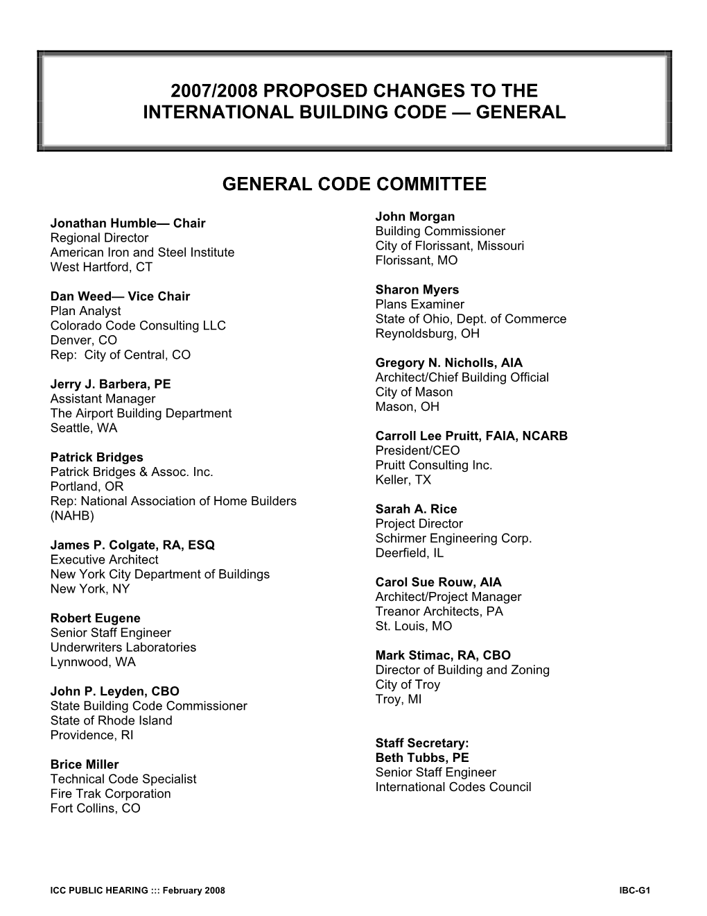 2007/2008 Proposed Changes to the International Building Code — General