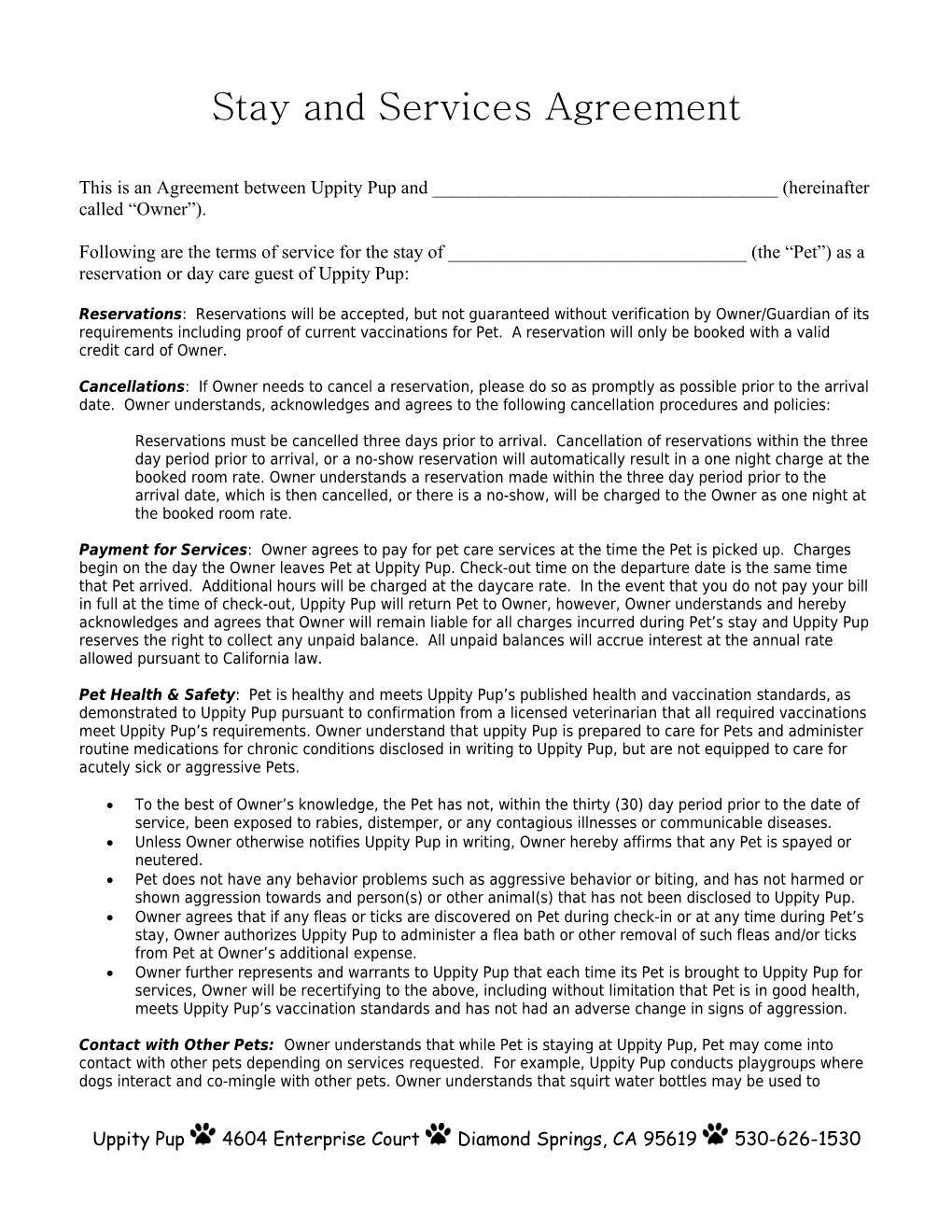 Stay and Services Agreement