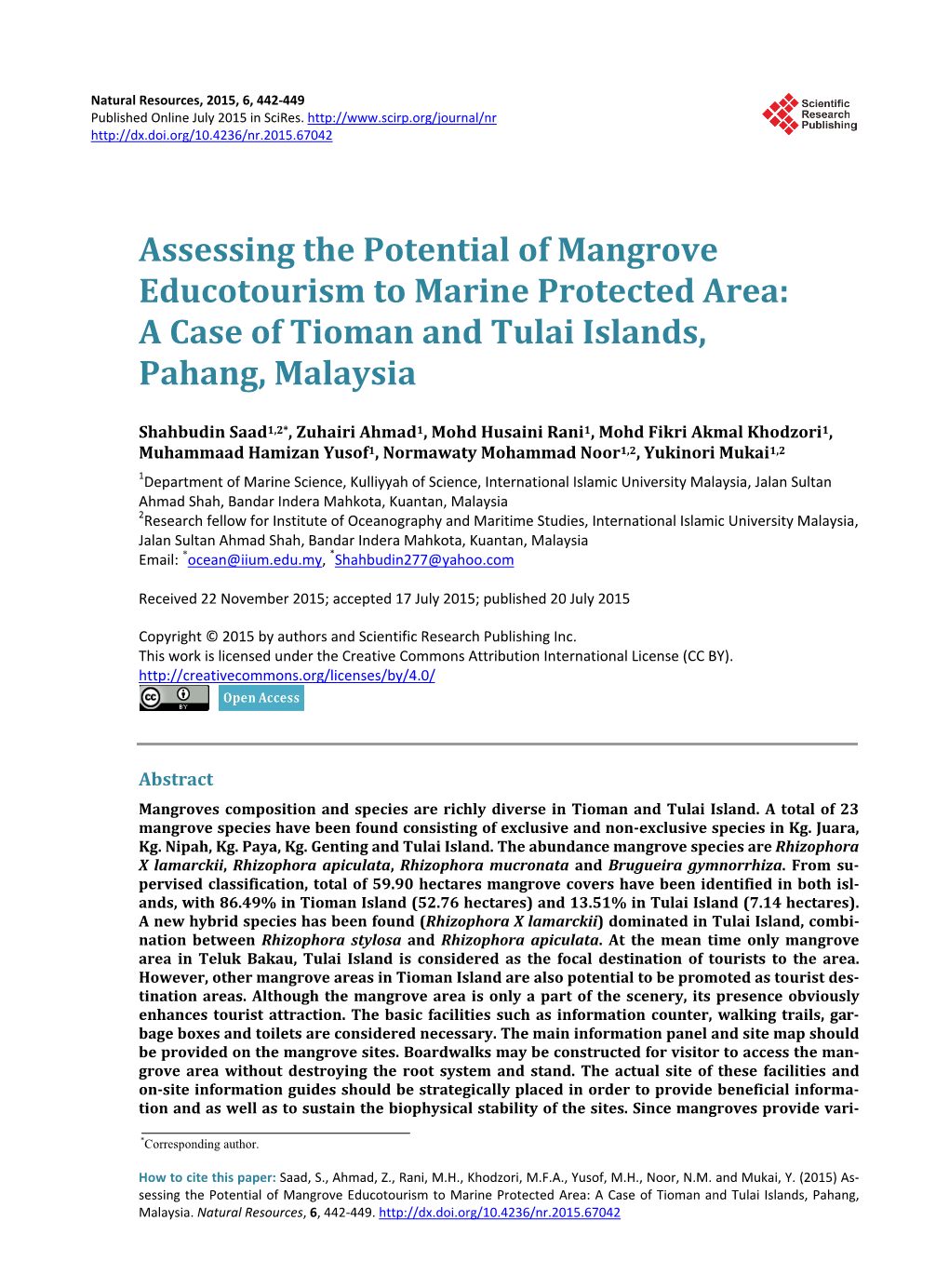 A Case of Tioman and Tulai Islands, Pahang, Malaysia