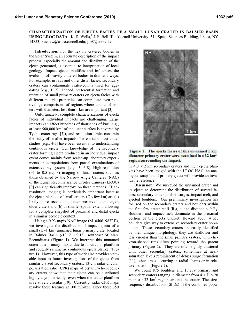 Characterization of Ejecta Facies of a Small Lunar Crater in Balmer Basin Using Lroc Data