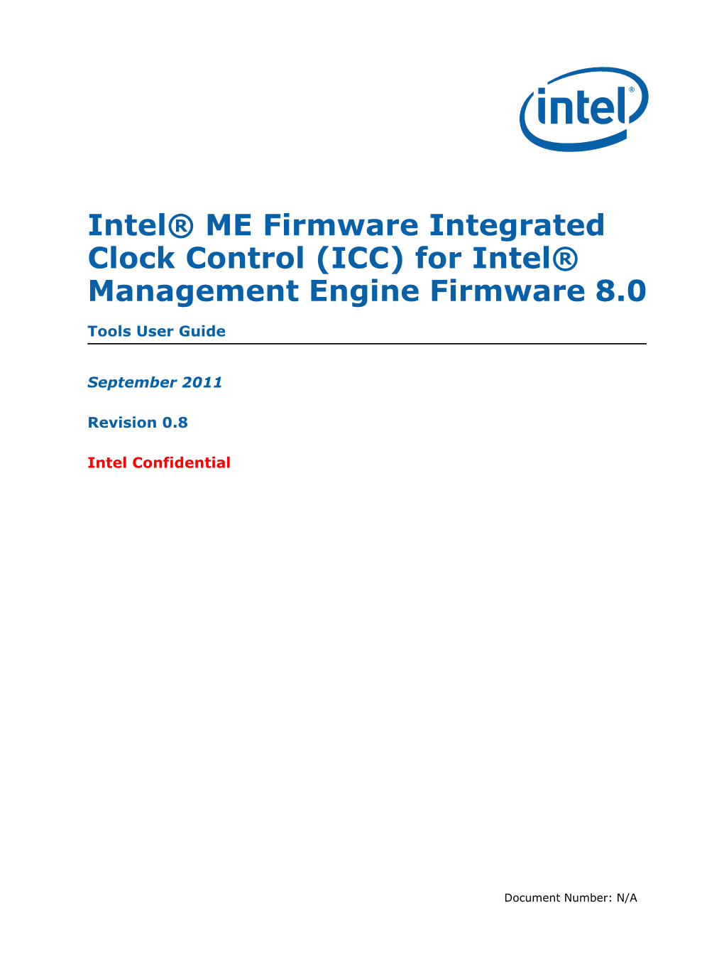 Intel® ME Firmware Integrated Clock Control (ICC) for Intel® Management Engine Firmware 8.0