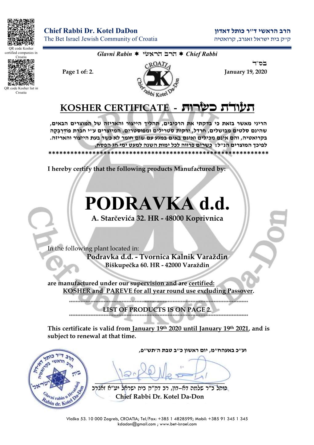 PODRAVKA D.D. A