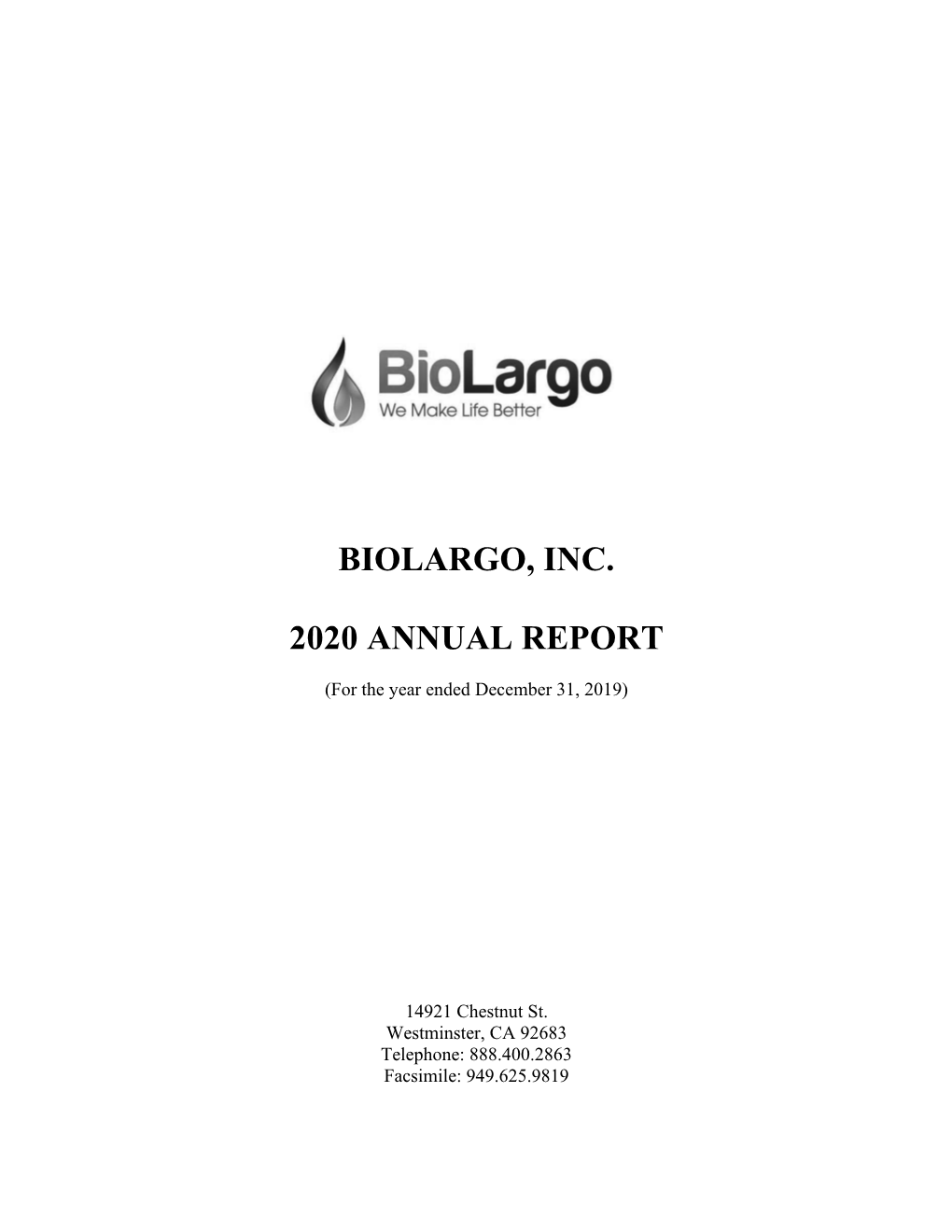 Biolargo, Inc. 2020 Annual Report