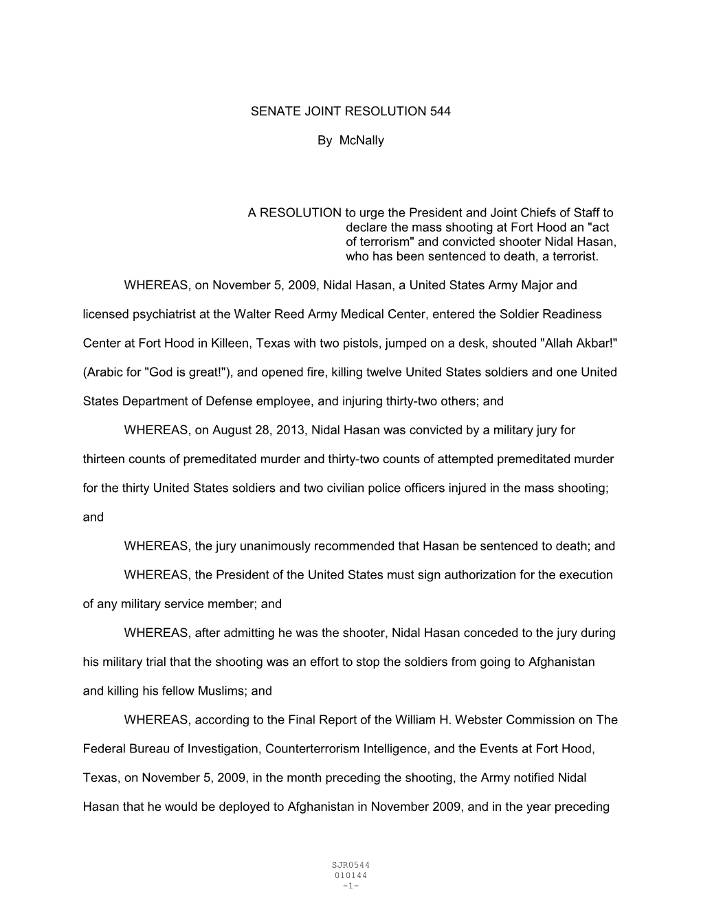 SENATE JOINT RESOLUTION 544 by Mcnally a RESOLUTION To