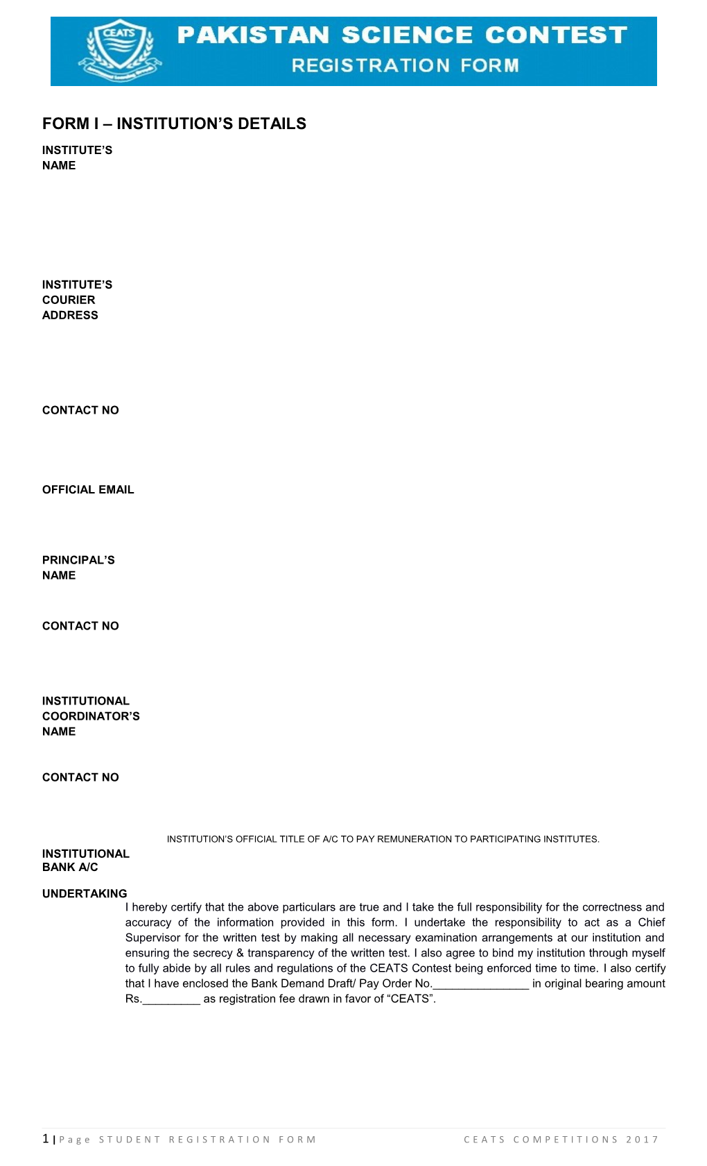 Form I Institution S Details