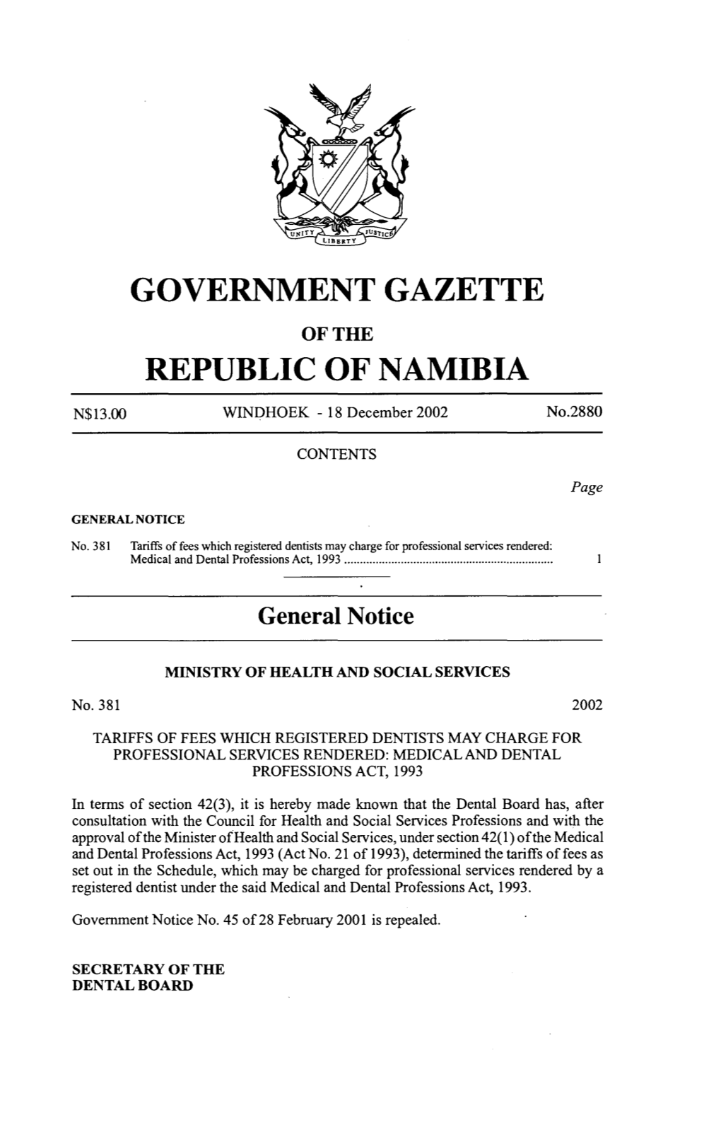 Government Gazette Republic of Namibia