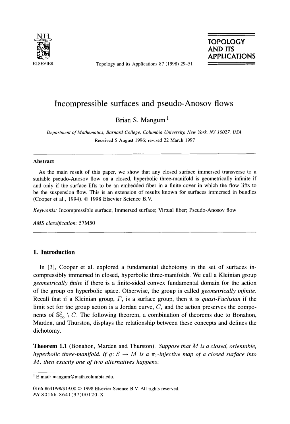 Incompressible Surfaces and Pseudo-Anosov Flows