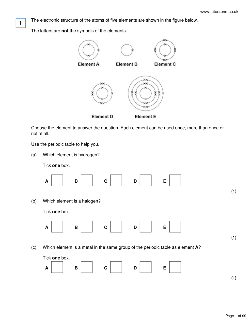 The Electronic Structure of the Atoms of Five Elements Are Shown in the Figure Below. the Letters Are Not the Symbols of The