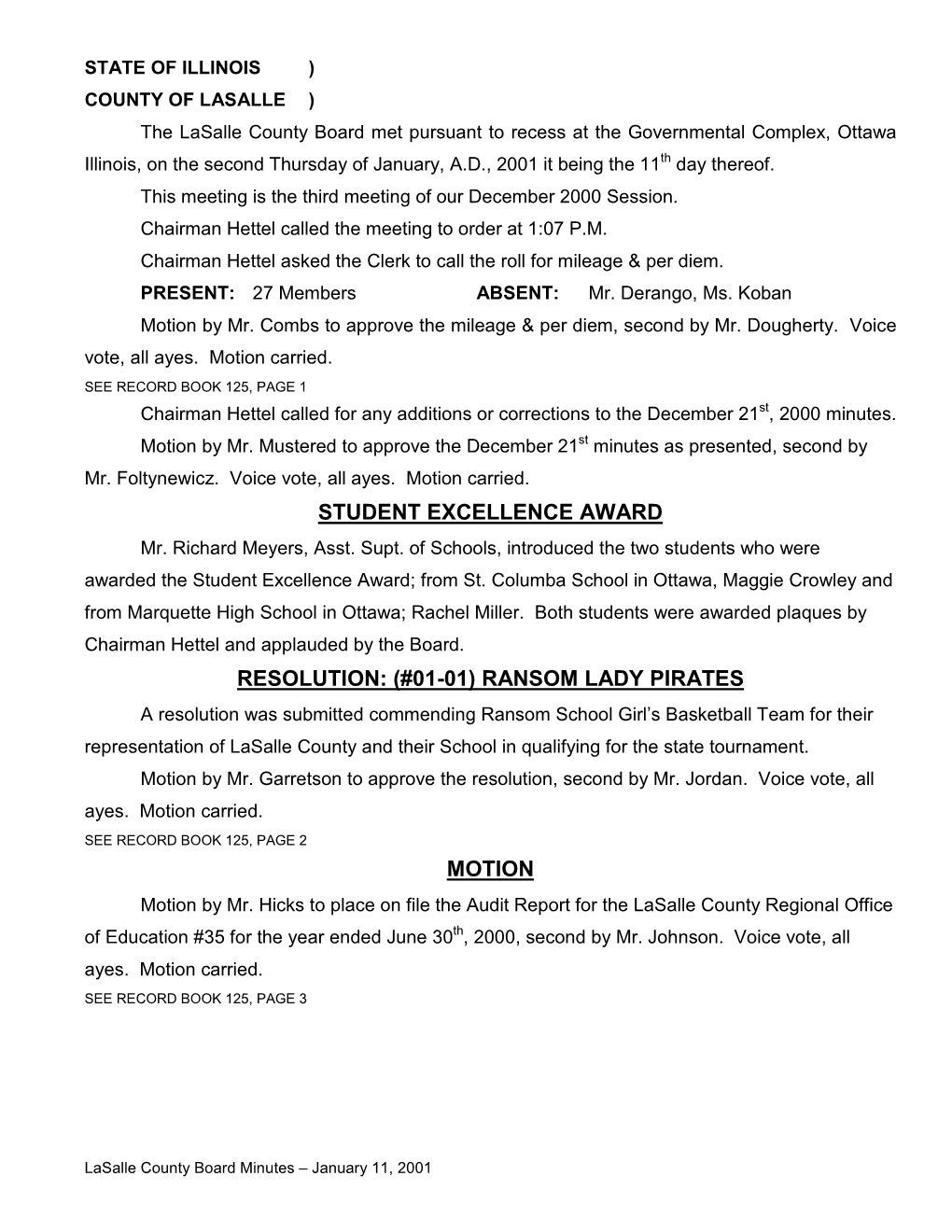 Lasalle County Board Minutes