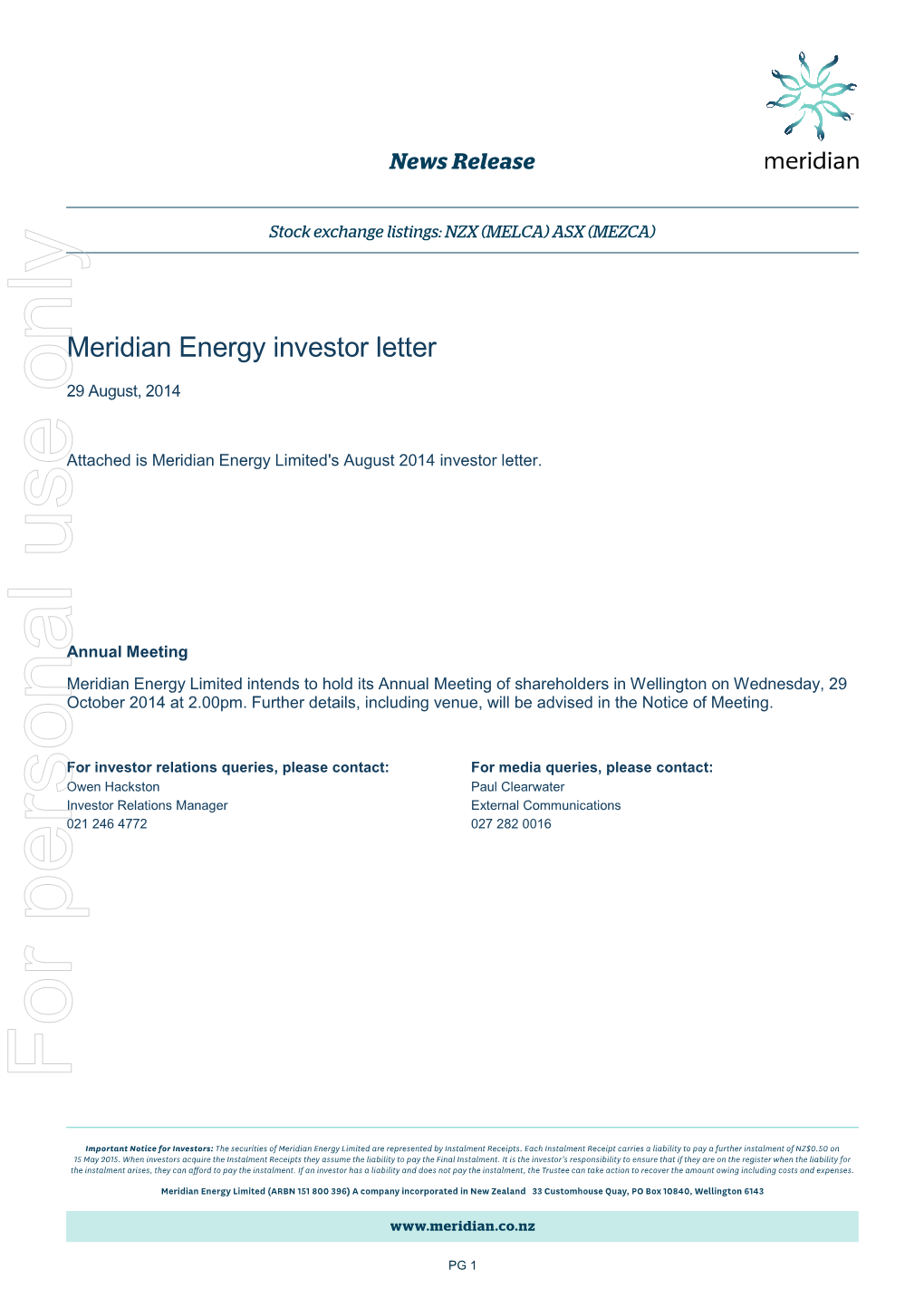 Dear Investor Better Energy 2.00CPS