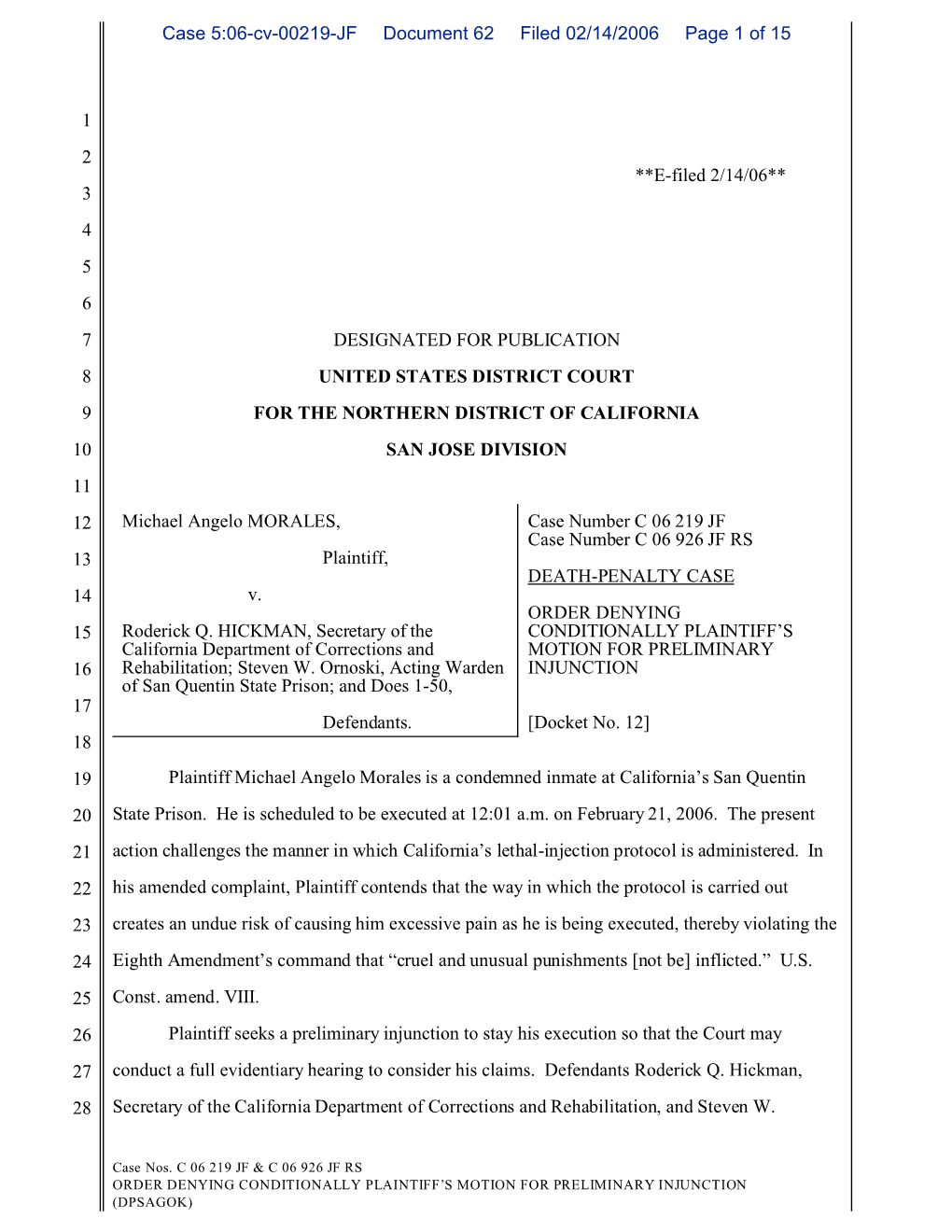 Case 5:06-Cv-00219-JF Document 62 Filed 02/14/2006 Page 1 of 15