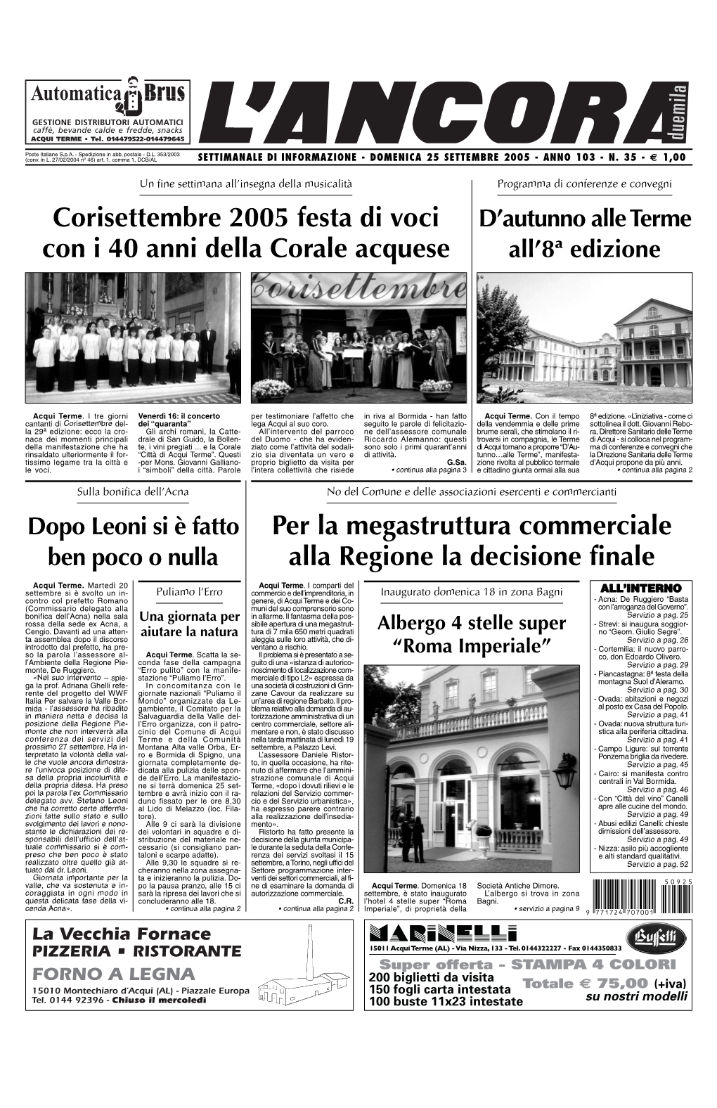 Corisettembre 2005 Festa Di Voci Con I 40 Anni Della Corale Acquese Per
