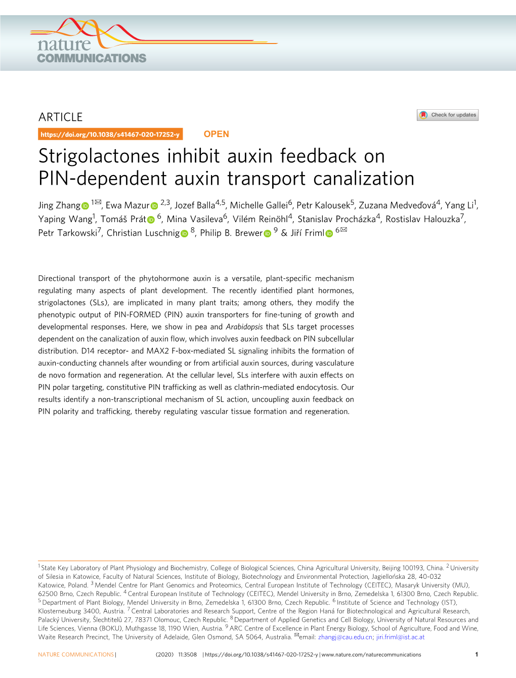 Strigolactones Inhibit Auxin Feedback on PIN-Dependent Auxin Transport