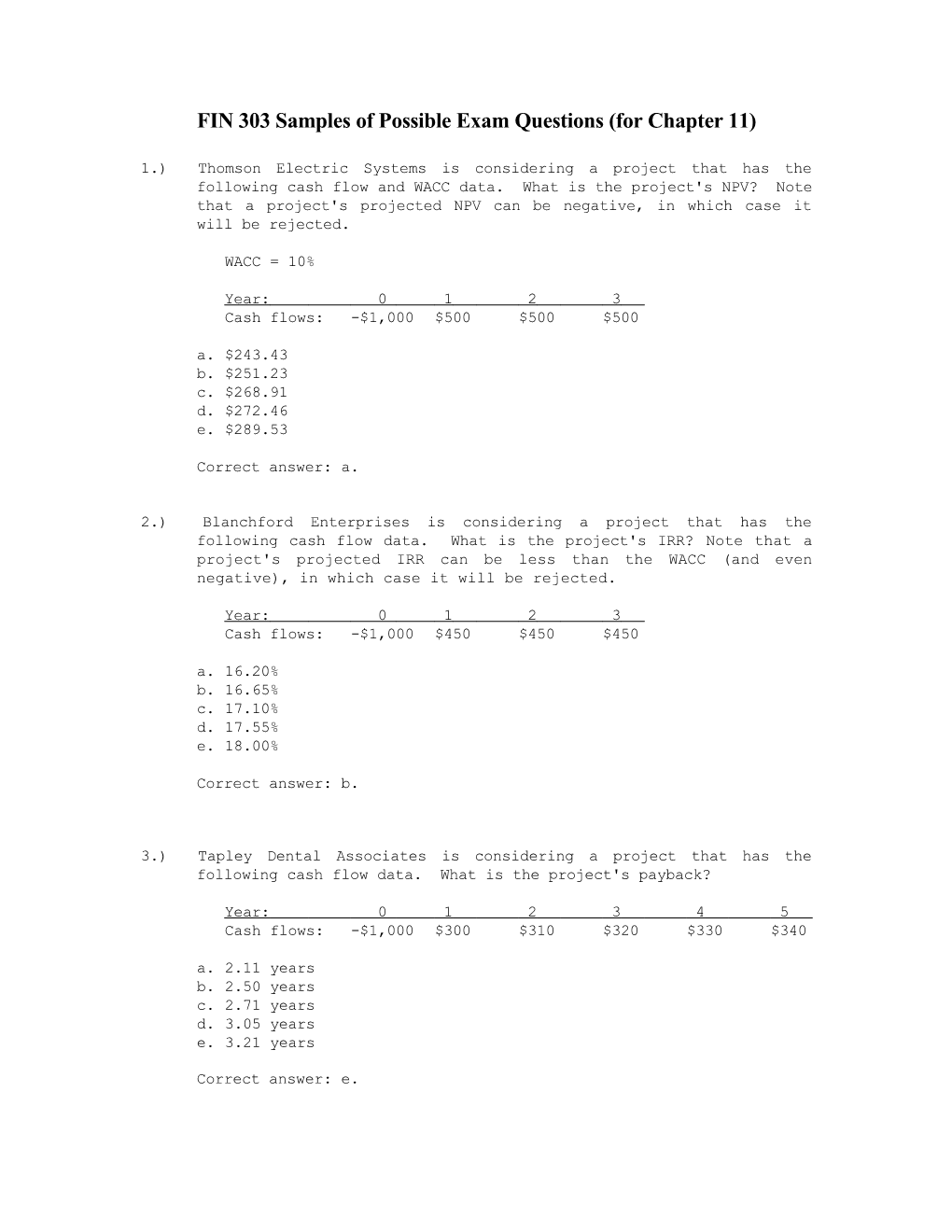 NPV (Constant Cash Flows; 3 Years)