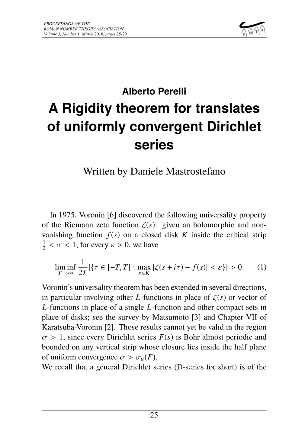 A Rigidity Theorem for Translates of Uniformly Convergent Dirichlet Series