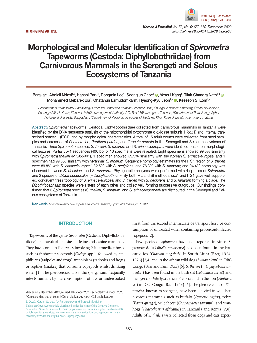 Morphological and Molecular Identification of Spirometra