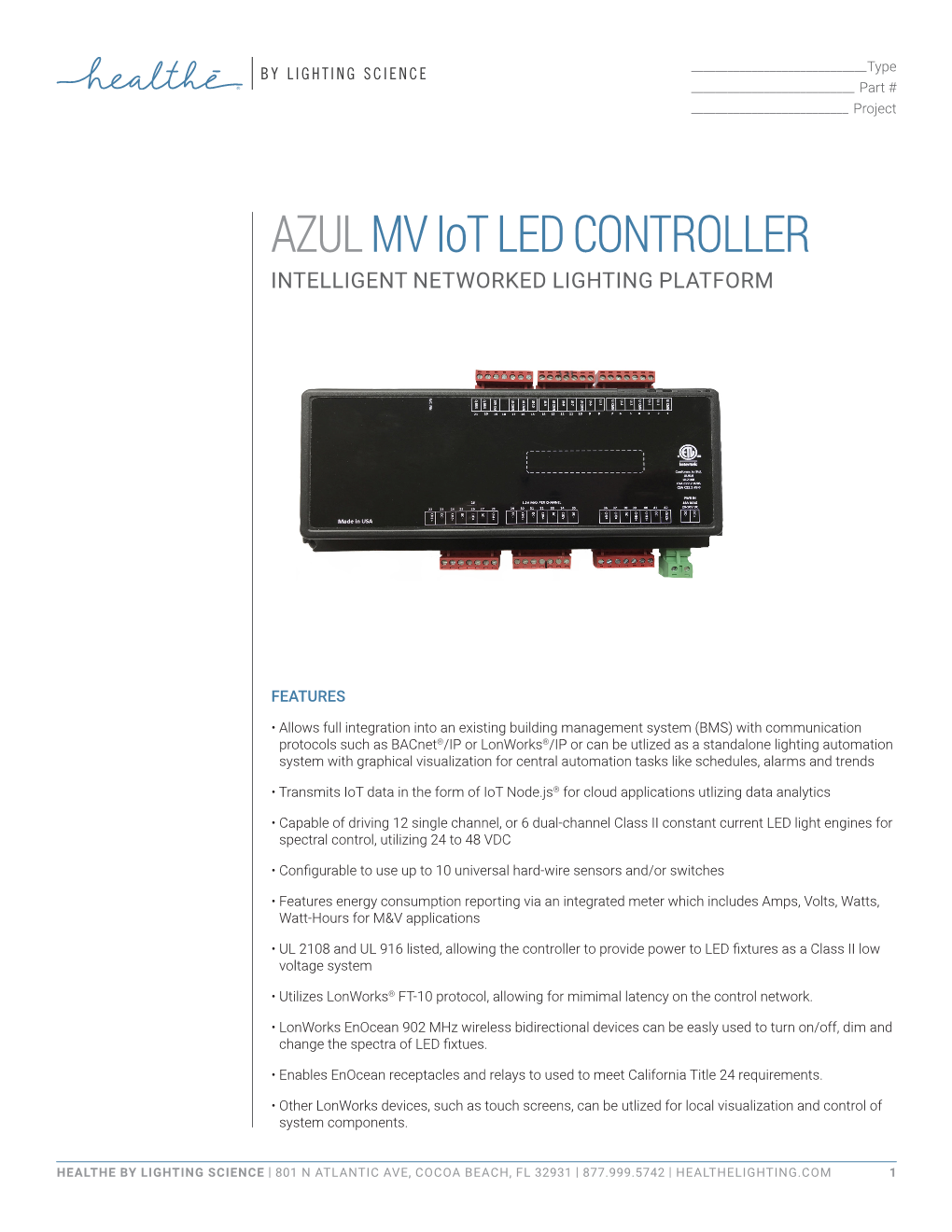 Azul Series Mv Iot Led Controller – Spec Sheet