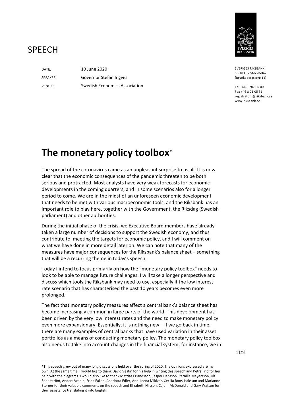 Stefan Ingves: the Monetary Policy Toolbox