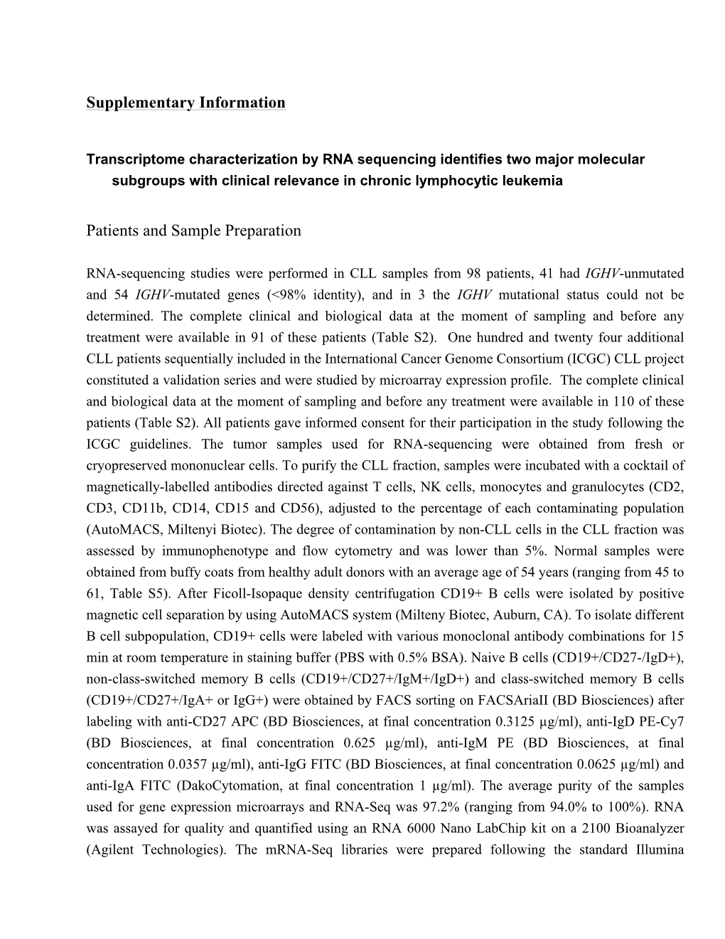 Supplementary Information Patients and Sample Preparation