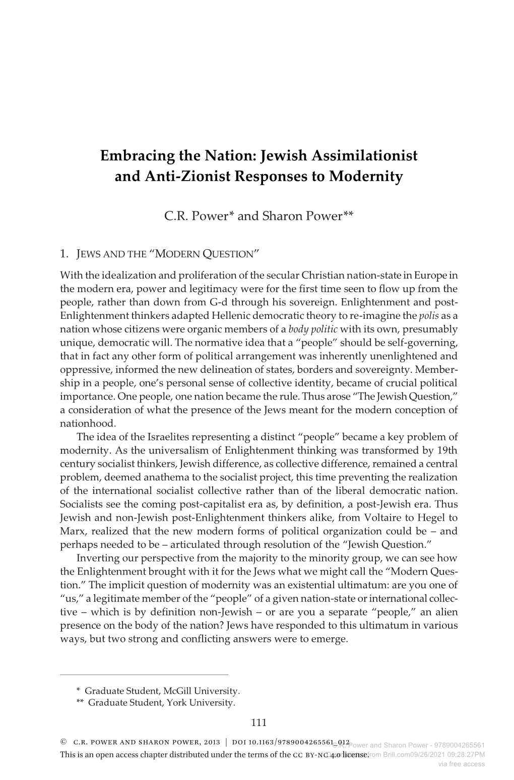 Jewish Assimilationist and Anti-Zionist Responses to Modernity