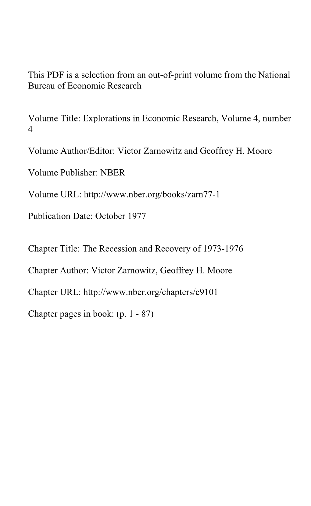 The Recession and Recovery of 1973-1976