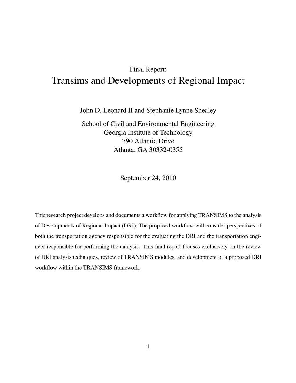 Transims and Developments of Regional Impact