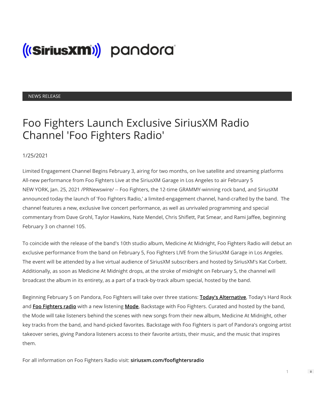 Foo Fighters Launch Exclusive Siriusxm Radio Channel 'Foo Fighters Radio'