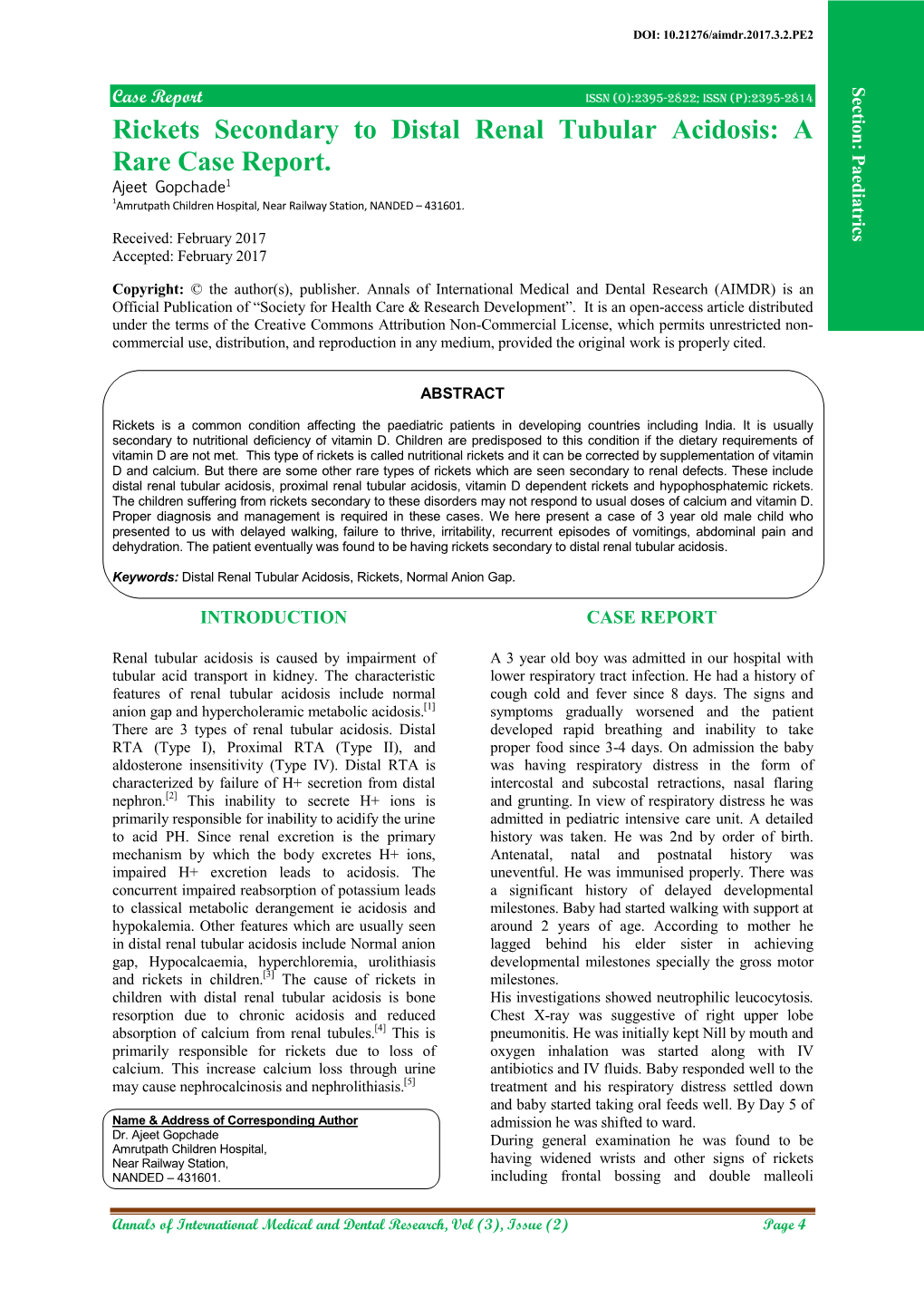 Rickets Secondary to Distal Renal Tubular Acidosis: a Rare Case Report