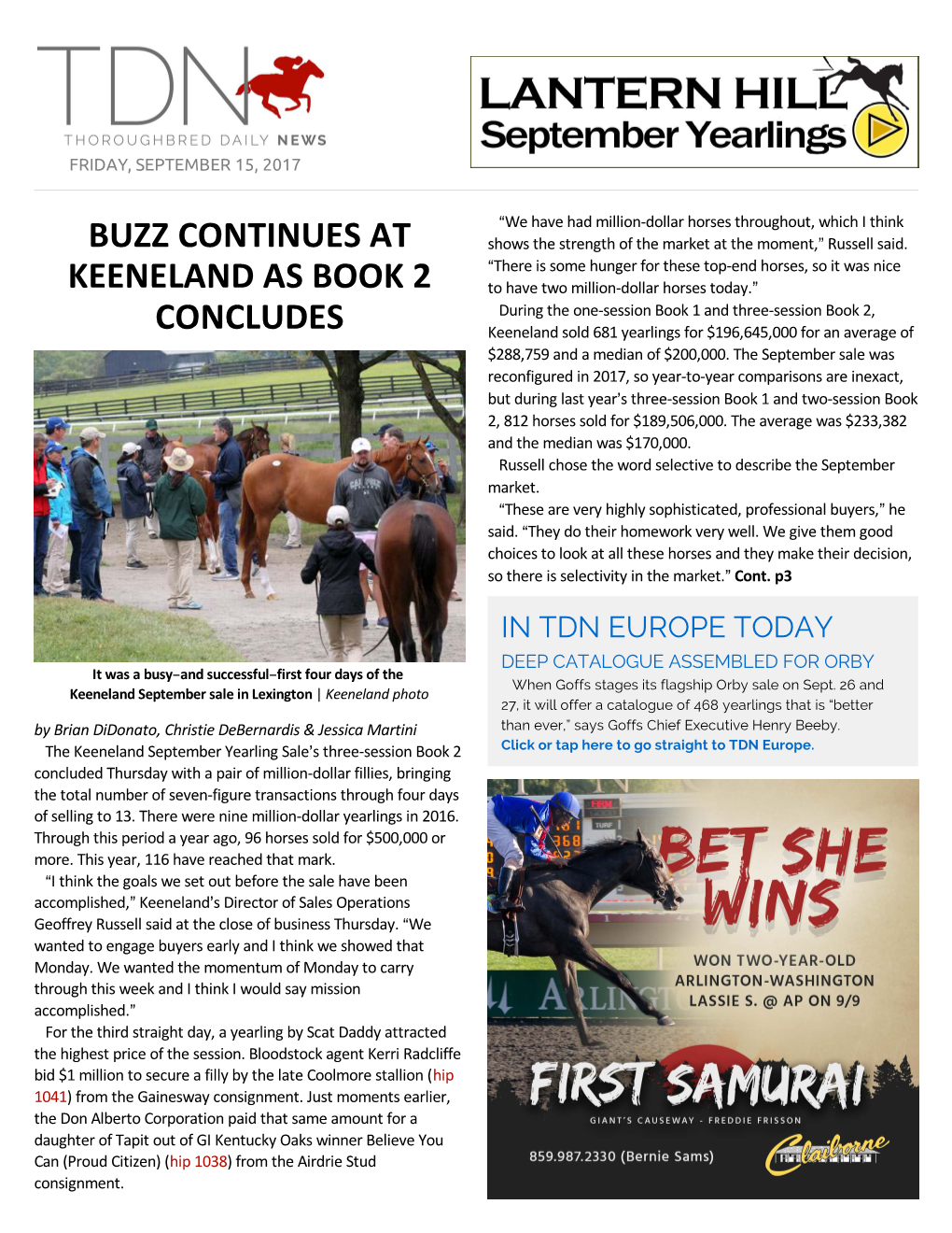 Buzz Continues at Keeneland As Book 2 Concludes