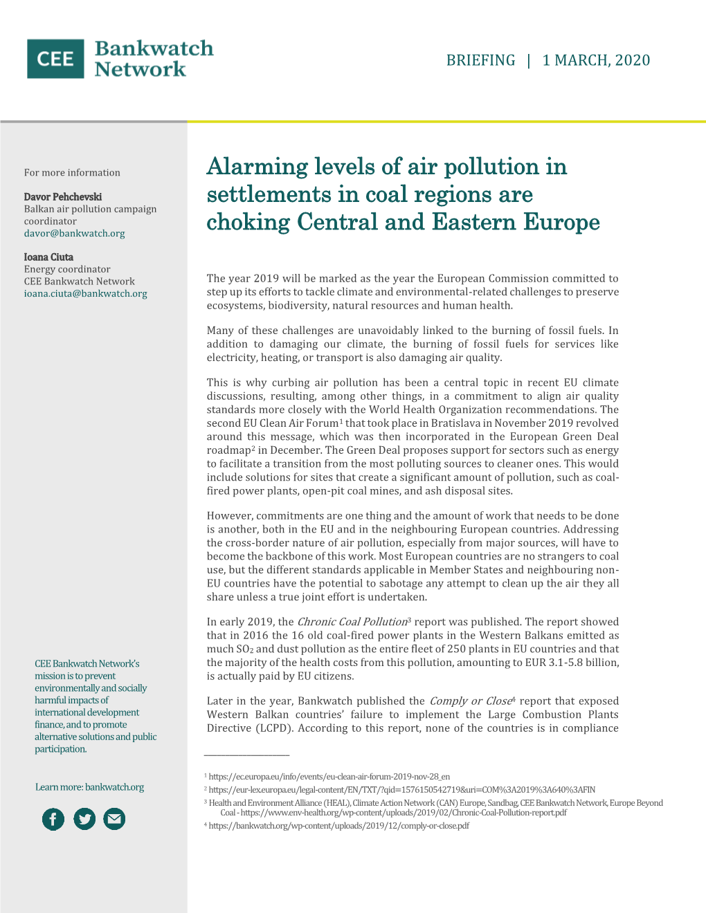 Alarming Levels of Air Pollution in Settlements in Coal Regions Are Choking Central and Eastern Europe