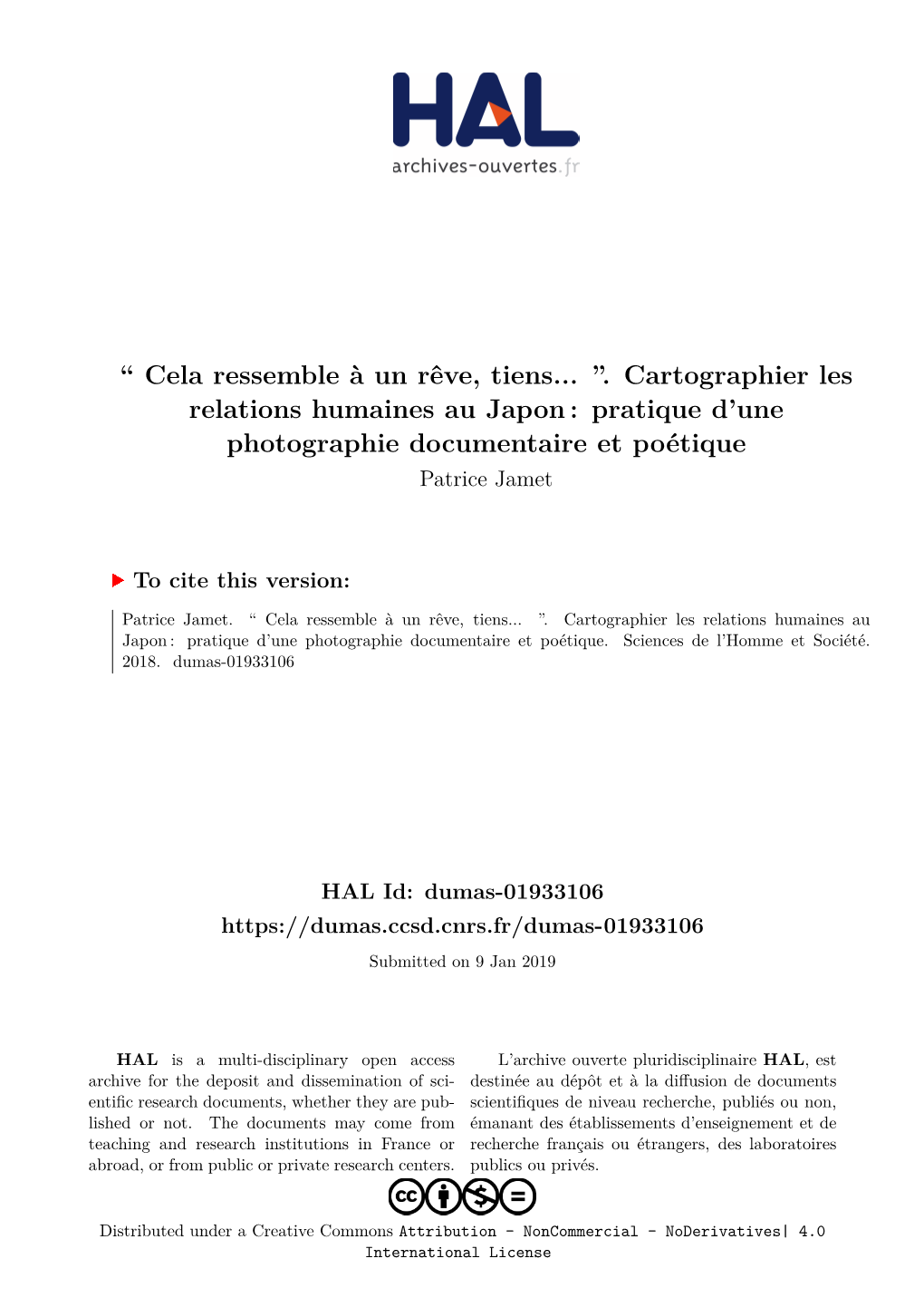 Cartographier Les Relations Humaines Au Japon : Pratique D’Une Photographie Documentaire Et Poétique Patrice Jamet