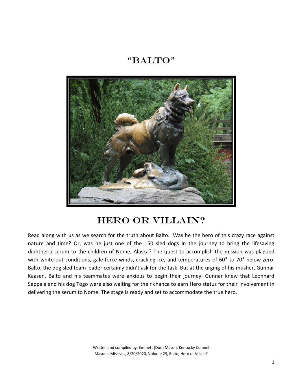 “Balto” Hero OR VILLAIN?