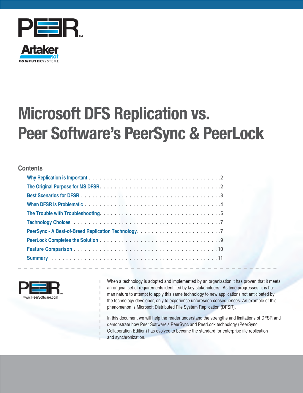 Microsoft DFS Replication Vs. Peer Software's Peersync & Peerlock
