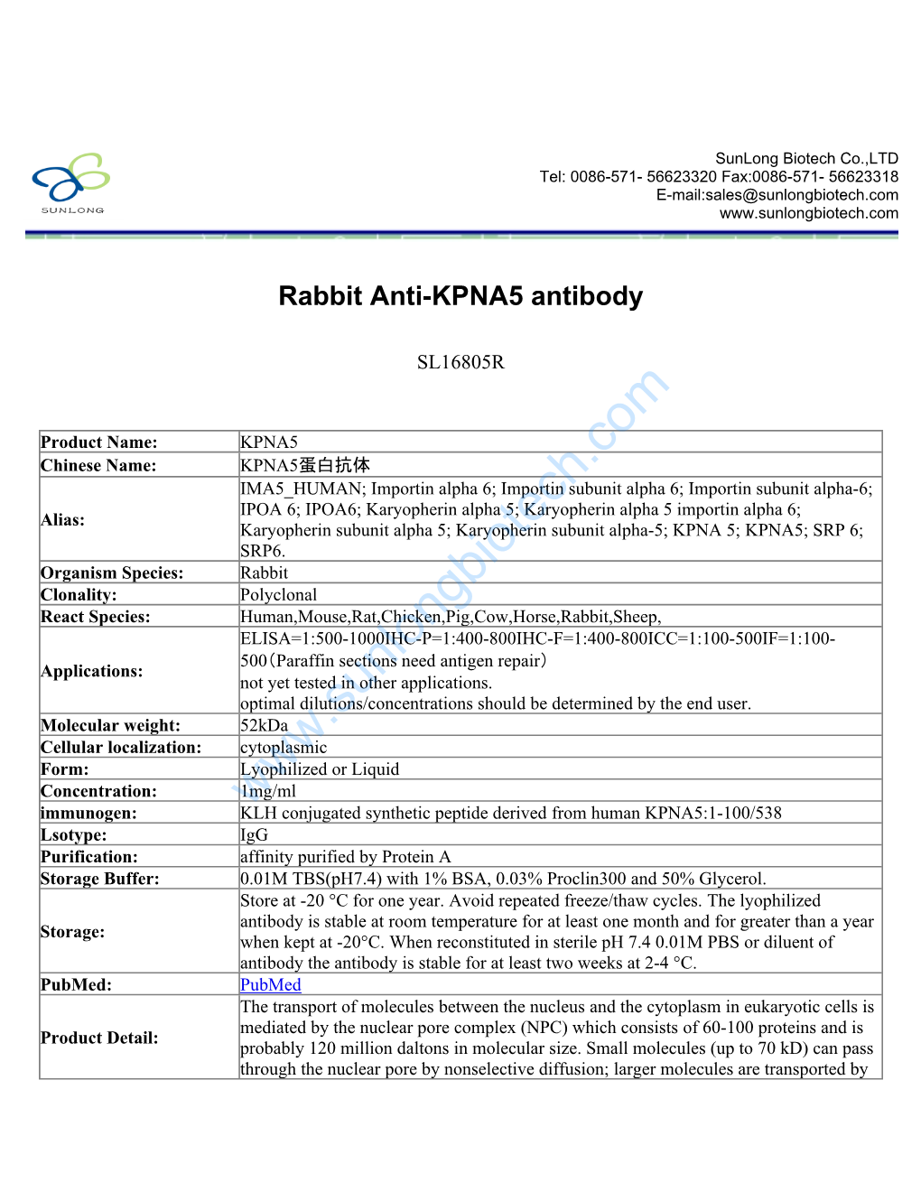 Rabbit Anti-KPNA5 Antibody-SL16805R