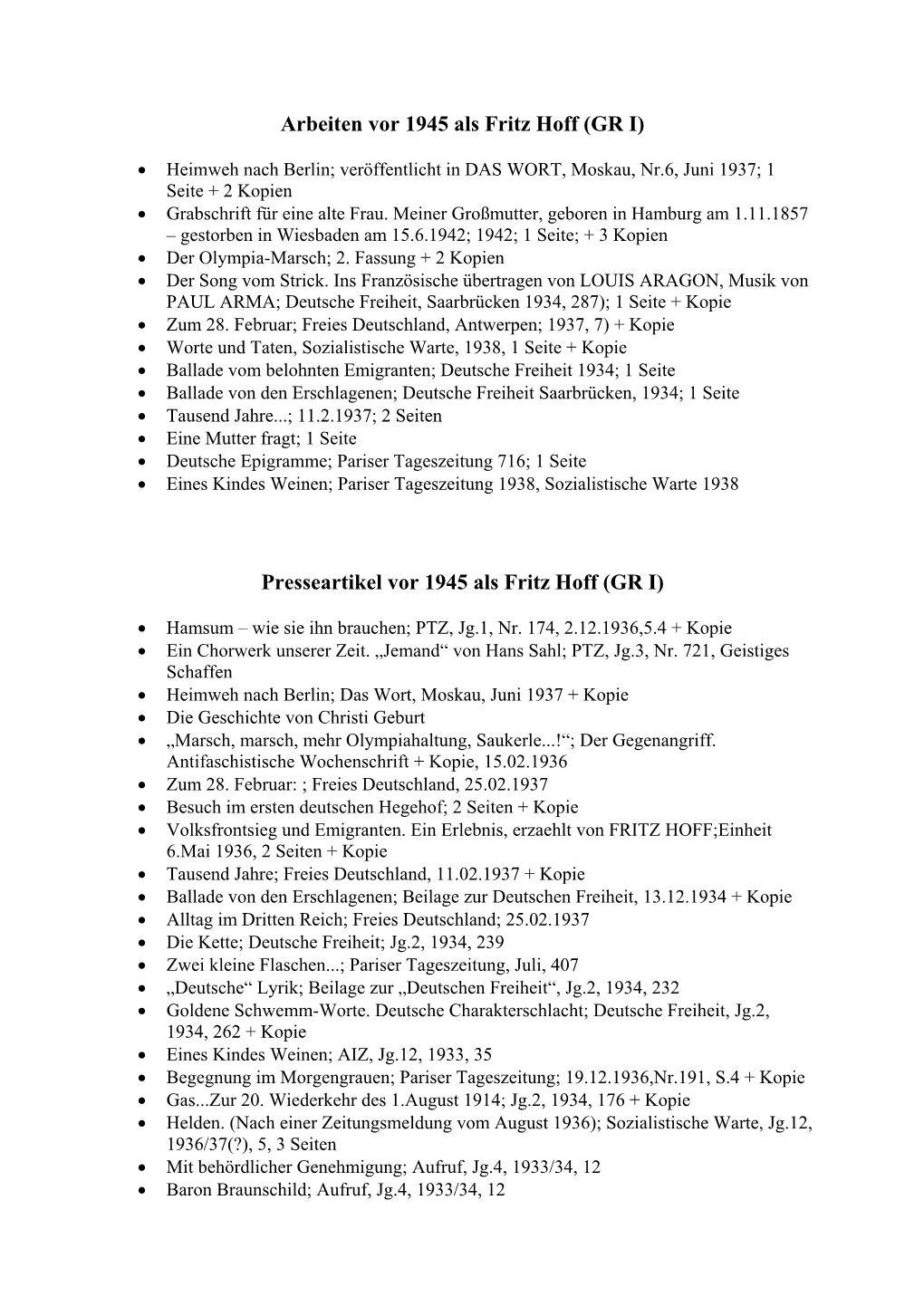 (GR I) Presseartikel Vor 1945 Als Fritz Hoff