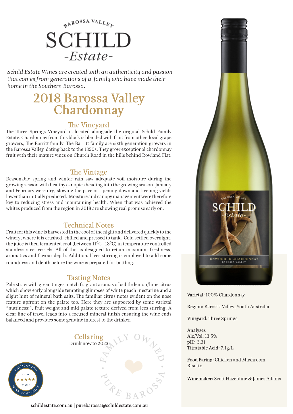 2018 Barossa Valley Chardonnay the Vineyard the Three Springs Vineyard Is Located Alongside the Original Schild Family Estate