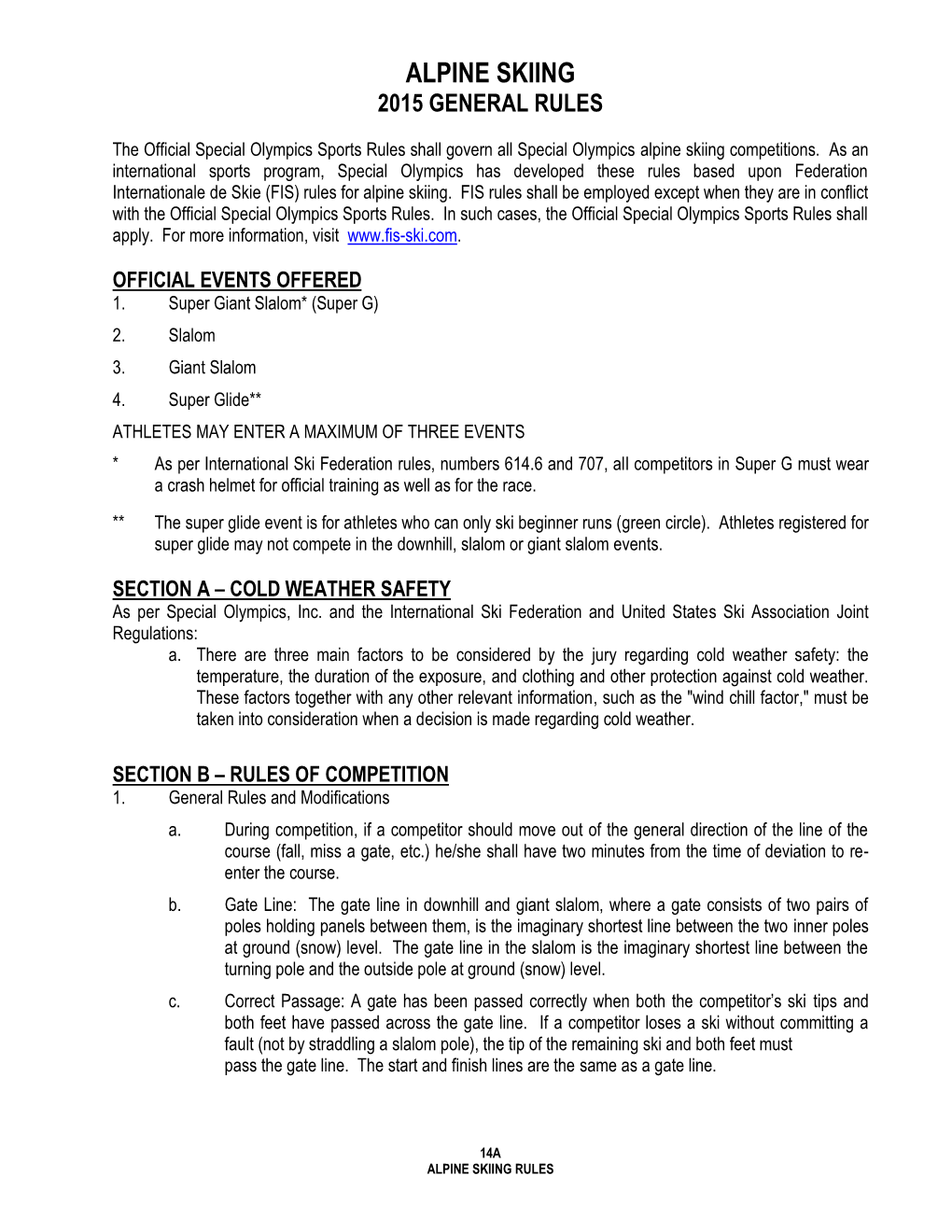 Alpine Skiing 2015 General Rules