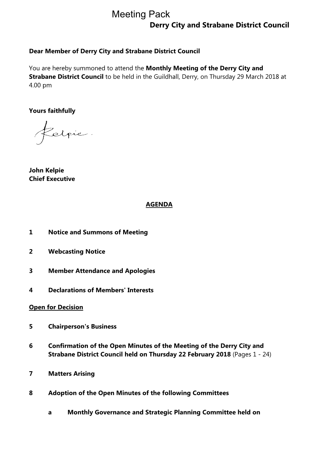 Agenda Document for Derry City and Strabane District Council