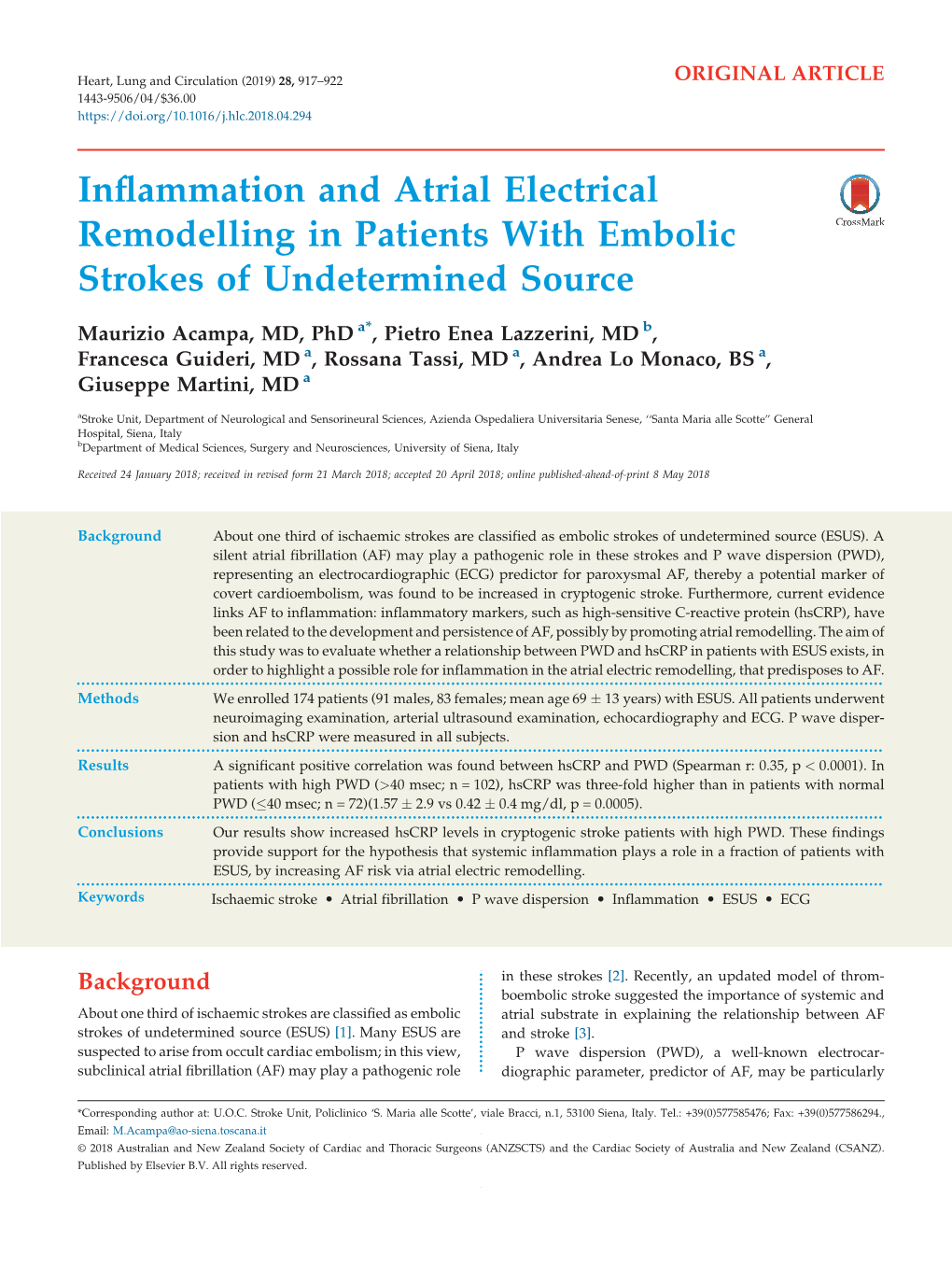Inflammation and Atrial Electrical Remodelling in Patients With