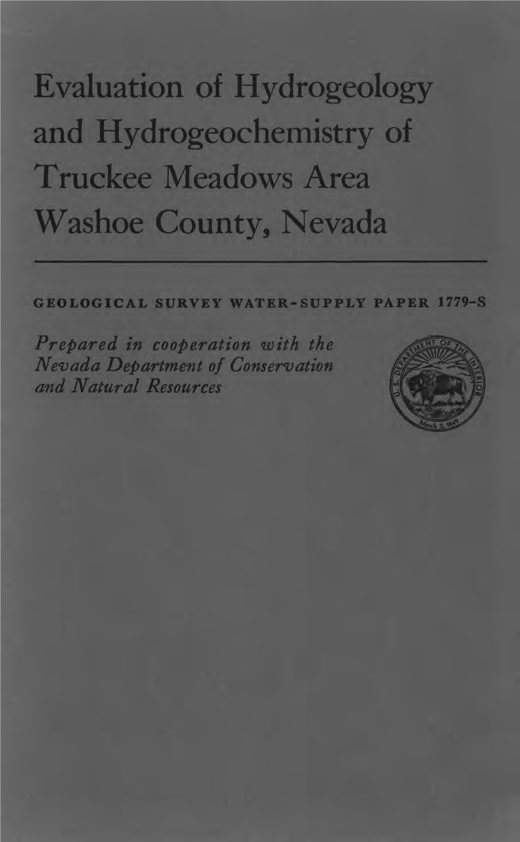 Evaluation of Hydrogeology and Hydrogeochemistry of Truckee Meadows Area Washoe County, Nevada